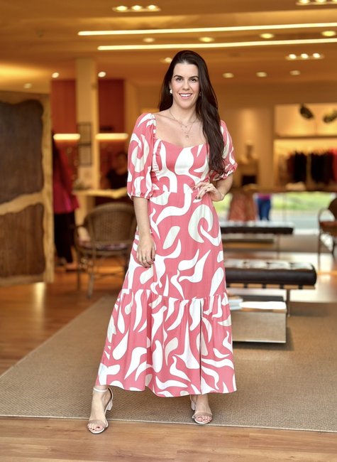 Vestido Midi Manga Bufante Goiaba Simone Fraletti