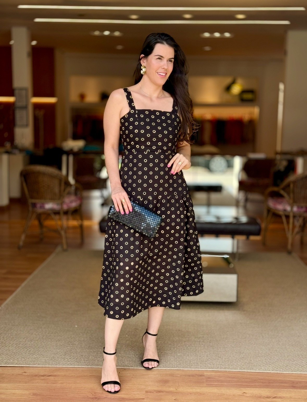 Vestido Midi Laise Poa Preto Simone Fraletti