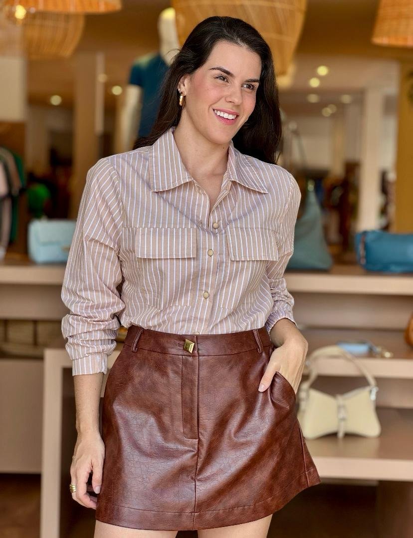 Bege Camisa Listrada Social Feminina Camisa Cropped Listrada Bege